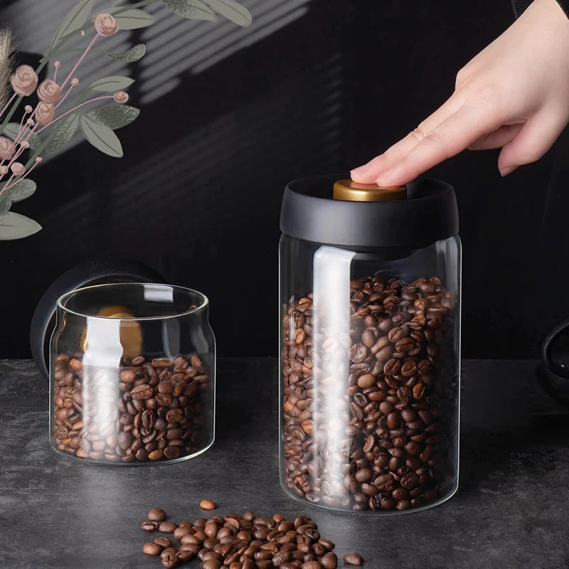Vacuum Airtight Coffee Storage Jar | Glass Bean Canister