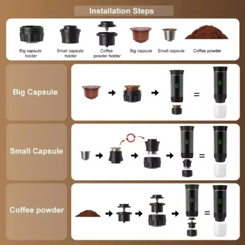 Portable 3-in-1 Espresso Maker | Electric Travel Coffee Machine