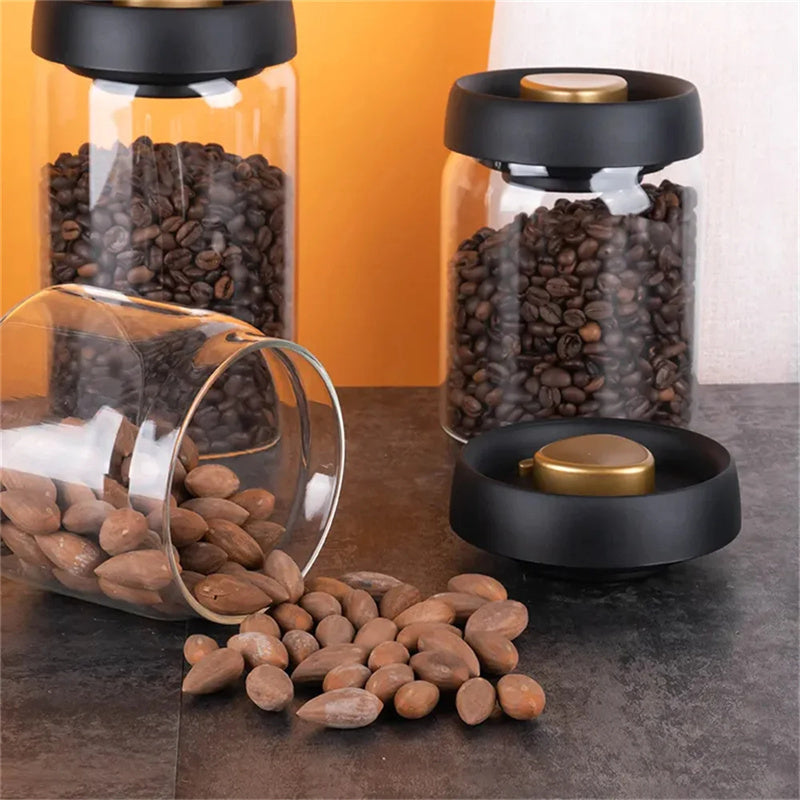 Vacuum Airtight Coffee Storage Jar | Glass Bean Canister