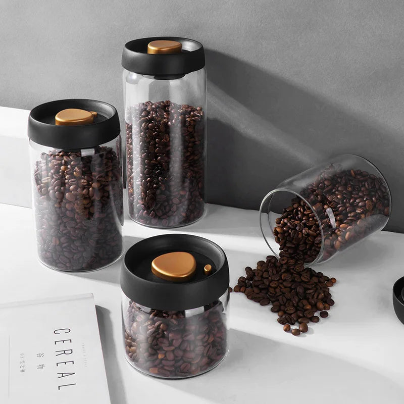 Vacuum Airtight Coffee Storage Jar | Glass Bean Canister