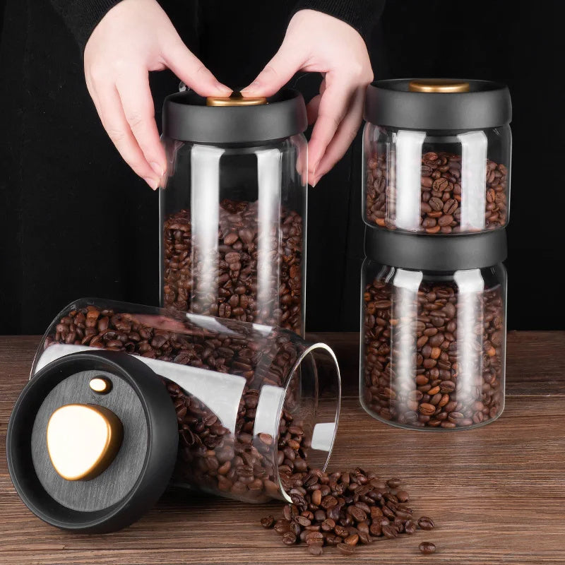 Vacuum Airtight Coffee Storage Jar | Glass Bean Canister