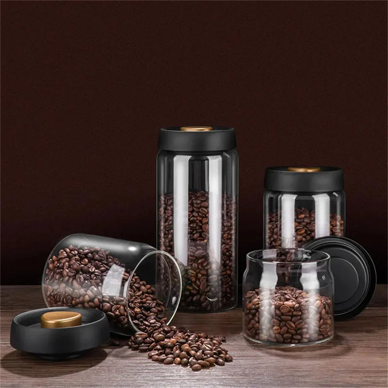 Vacuum Airtight Coffee Storage Jar | Glass Bean Canister