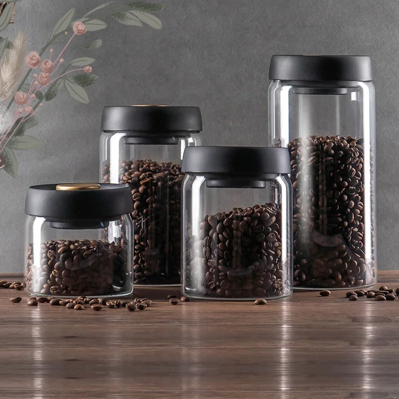 Vacuum Airtight Coffee Storage Jar | Glass Bean Canister